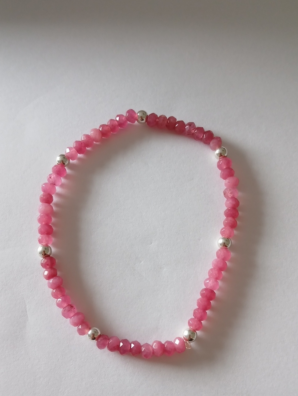 Feminine Pink Tourmaline Natural Gemstones And Sterling Silver Beaded Bracelet